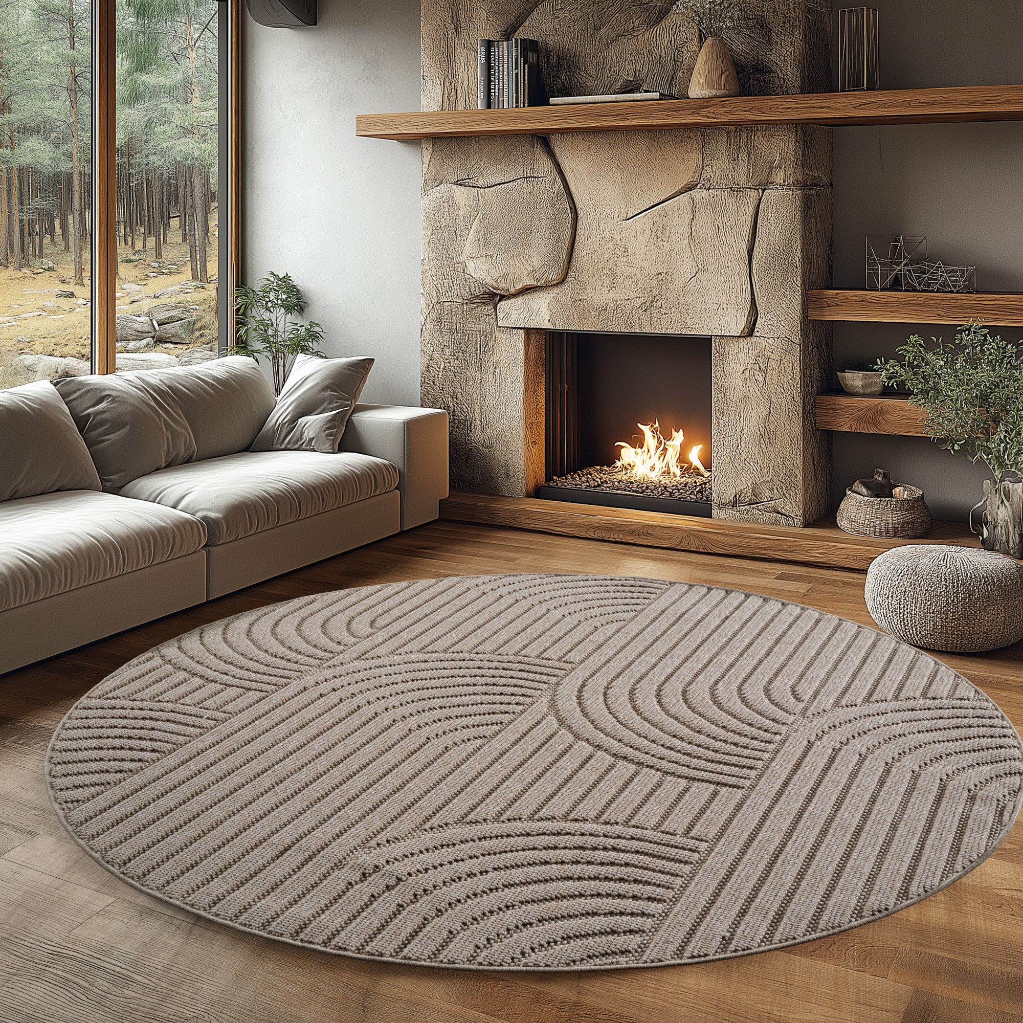 Hira 2201 beige, geflochtener weichflor Teppich, tolle Musterungen
