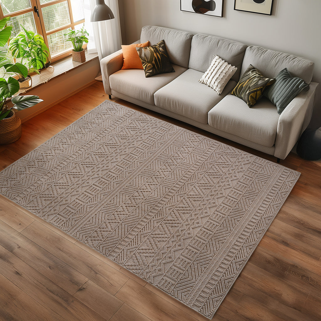 Hira 2202 beige, geflochtener weichflor Teppich, tolle Musterungen