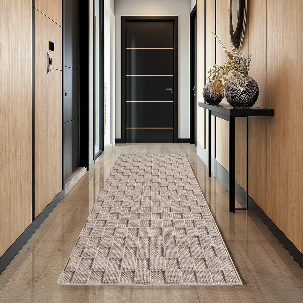 Hira 2203 beige, geflochtener weichflor Teppich, tolle Musterungen