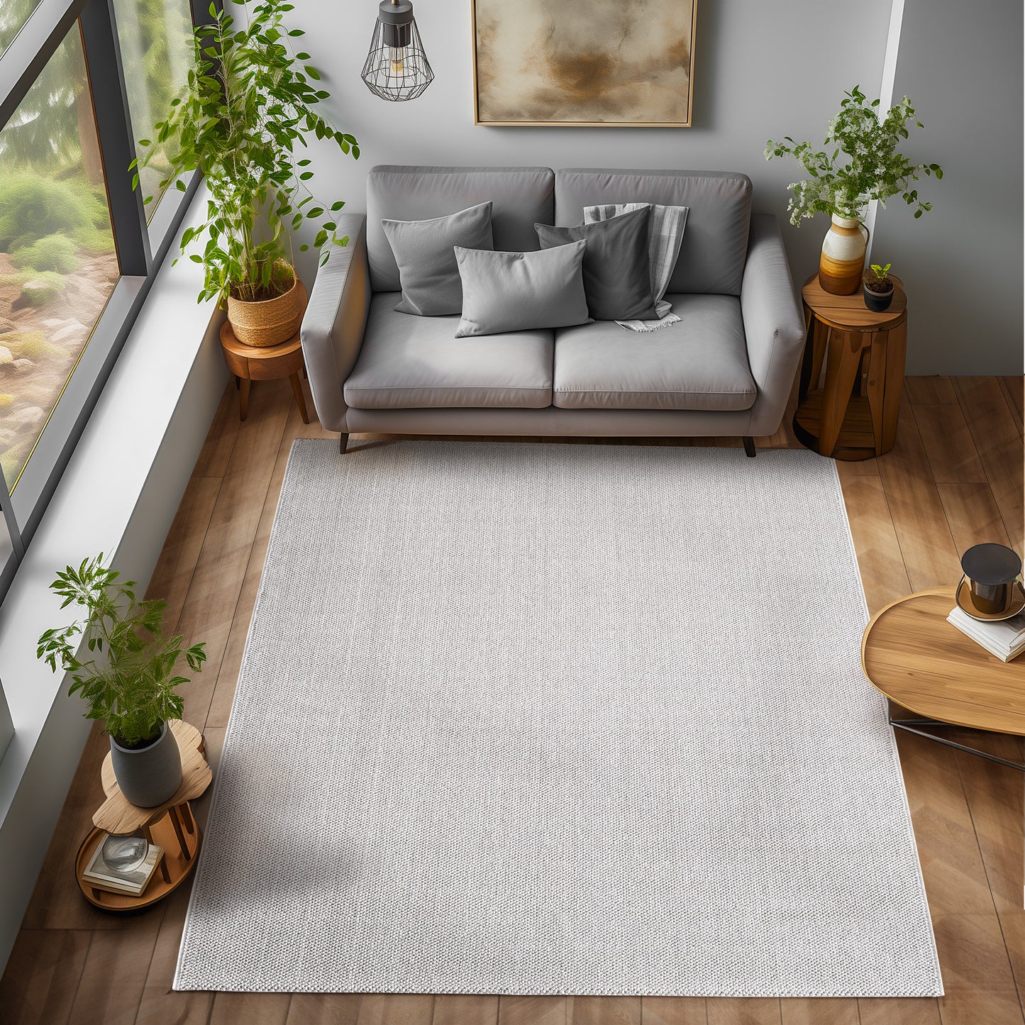 Lena 430 silber / Weichflor Teppich geflochten