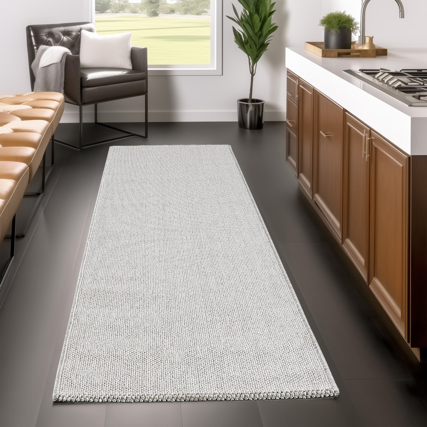 Lena 430 silber / Weichflor Teppich geflochten