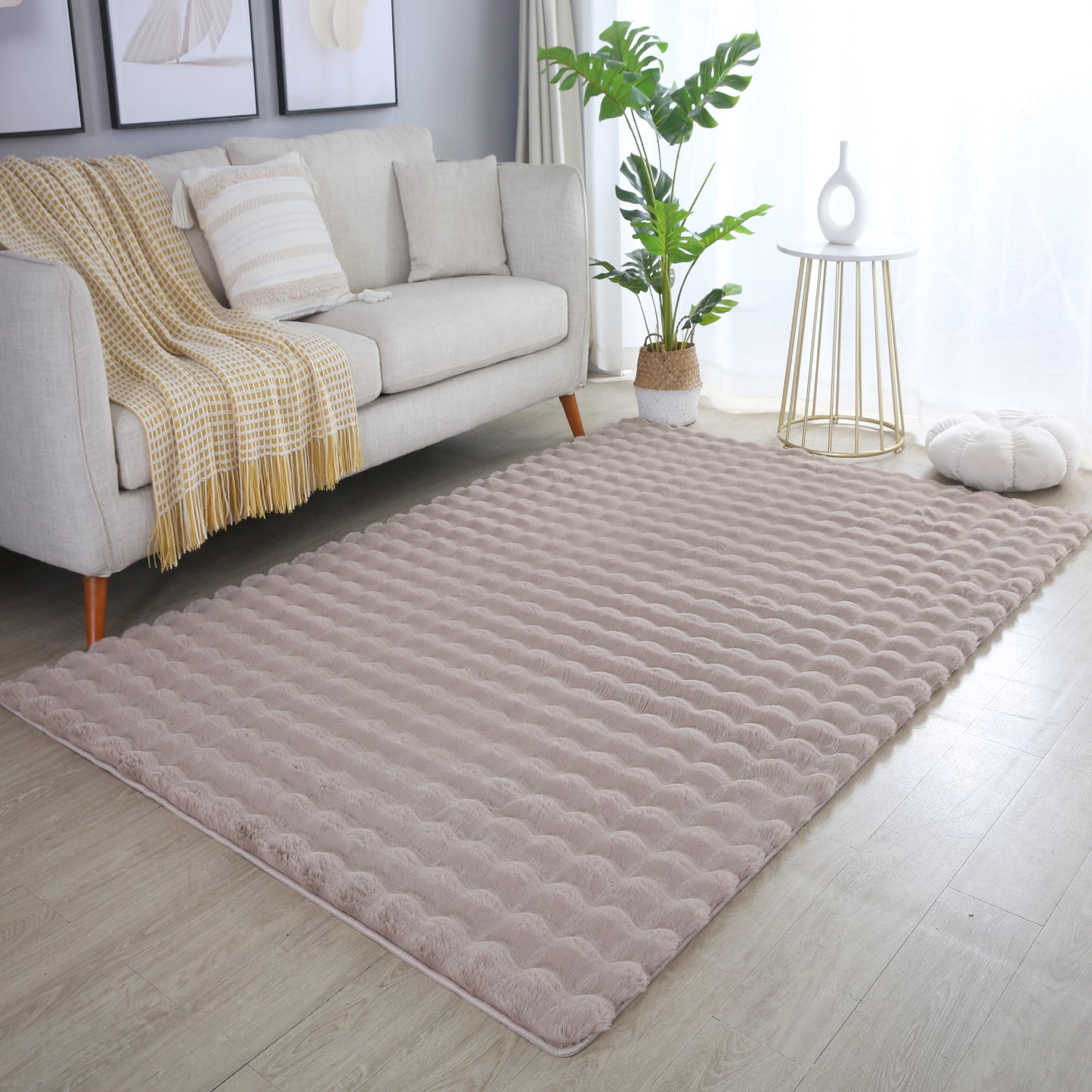Amber 5110 beige / Plüschteppich kuschelig & weich / Wellenmuster