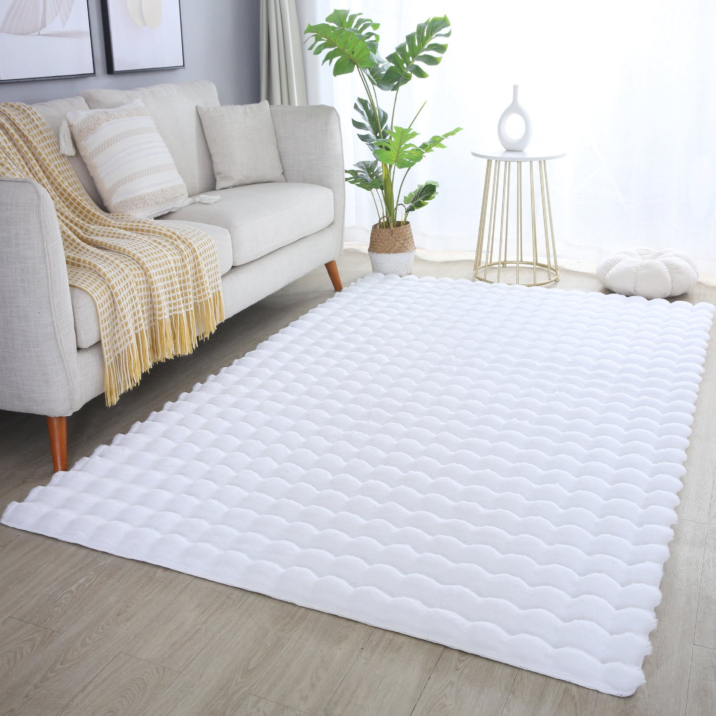 Amber 5110 creme / Plüschteppich kuschelig & weich / Wellenmuster
