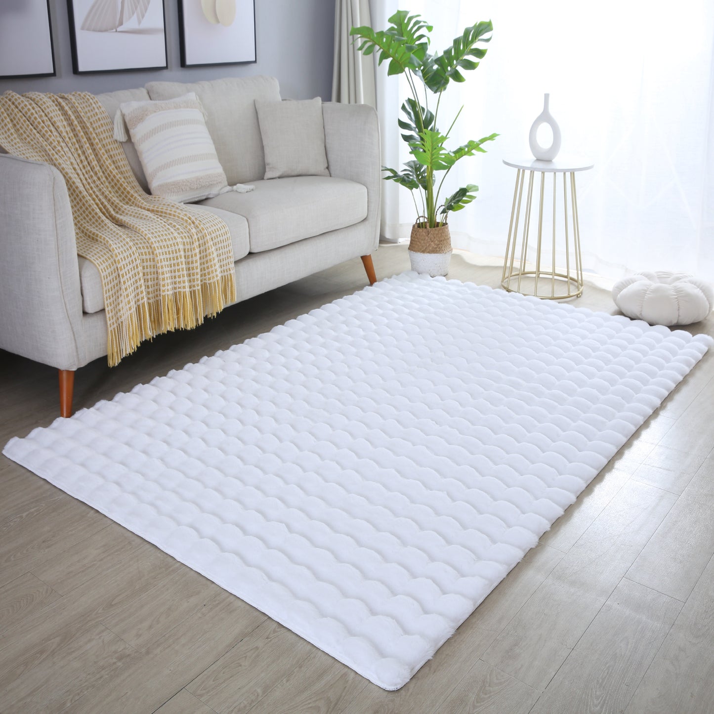 Amber 5110 creme / Plüschteppich kuschelig & weich / Wellenmuster