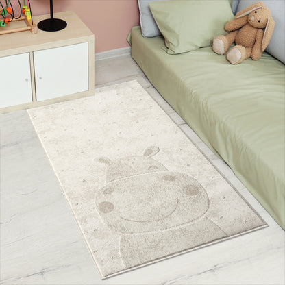 Luna 703 creme / Kinderteppich Nilpferd