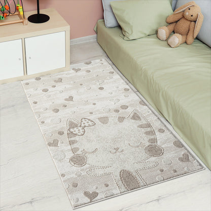 Luna 720 creme / Kinderteppich mit niedlicher Katze